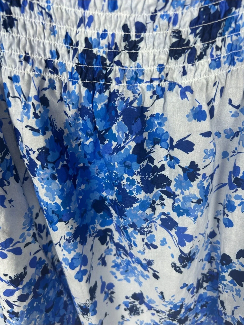Tuckernuck Cotton Blue Floral Square-Neck Puff Sleeve Top Size Large